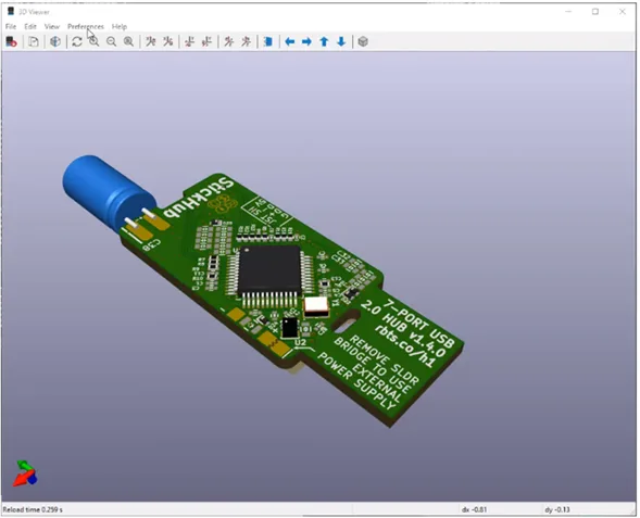 Visor 3D del software KiCad